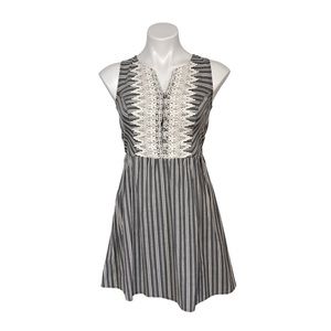 Xhilaration Grey and cream striped sleeveless dress with lace detail size XS